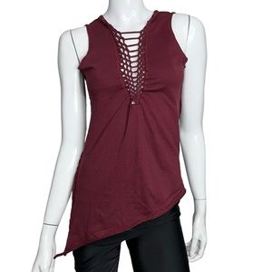 4/$24 Cotton Asymmetrical Open Font V-Neck Front &‎ Back Sleeveless Tee Shirt